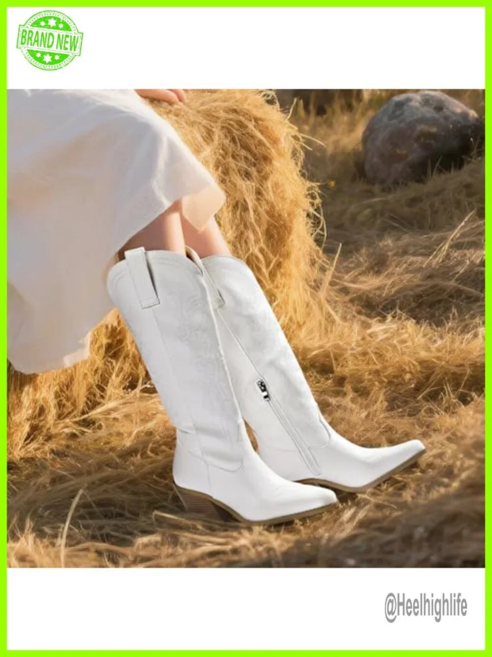 Cowgirl Knee High Western Embroidered Booties Side Zipper Low Block Chunky Heel
